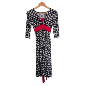 Vintage Women's Midi Dress Size 1/2 Jody California Black White Floral 70's